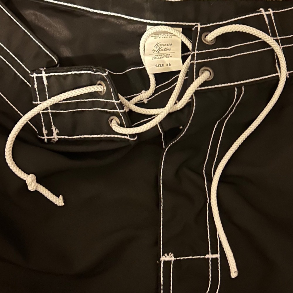 Katin Heritage Collection Mens Board Shorts Black White Stitch Sz 36 Surf Trunks - Picture 3 of 8